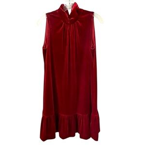 Calvin Klein Deep Red Velvet Mock Neck Sleeveless Dress Size 6